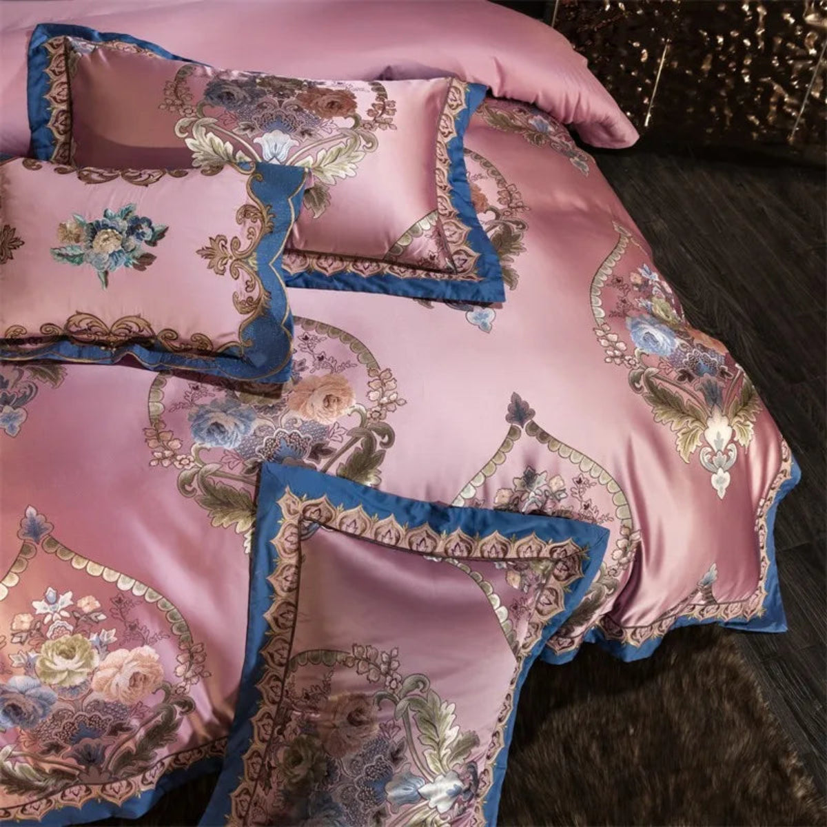 Luxury Egyptian cotton baroque bedding pink medallion pattern quilted satin duvet cover