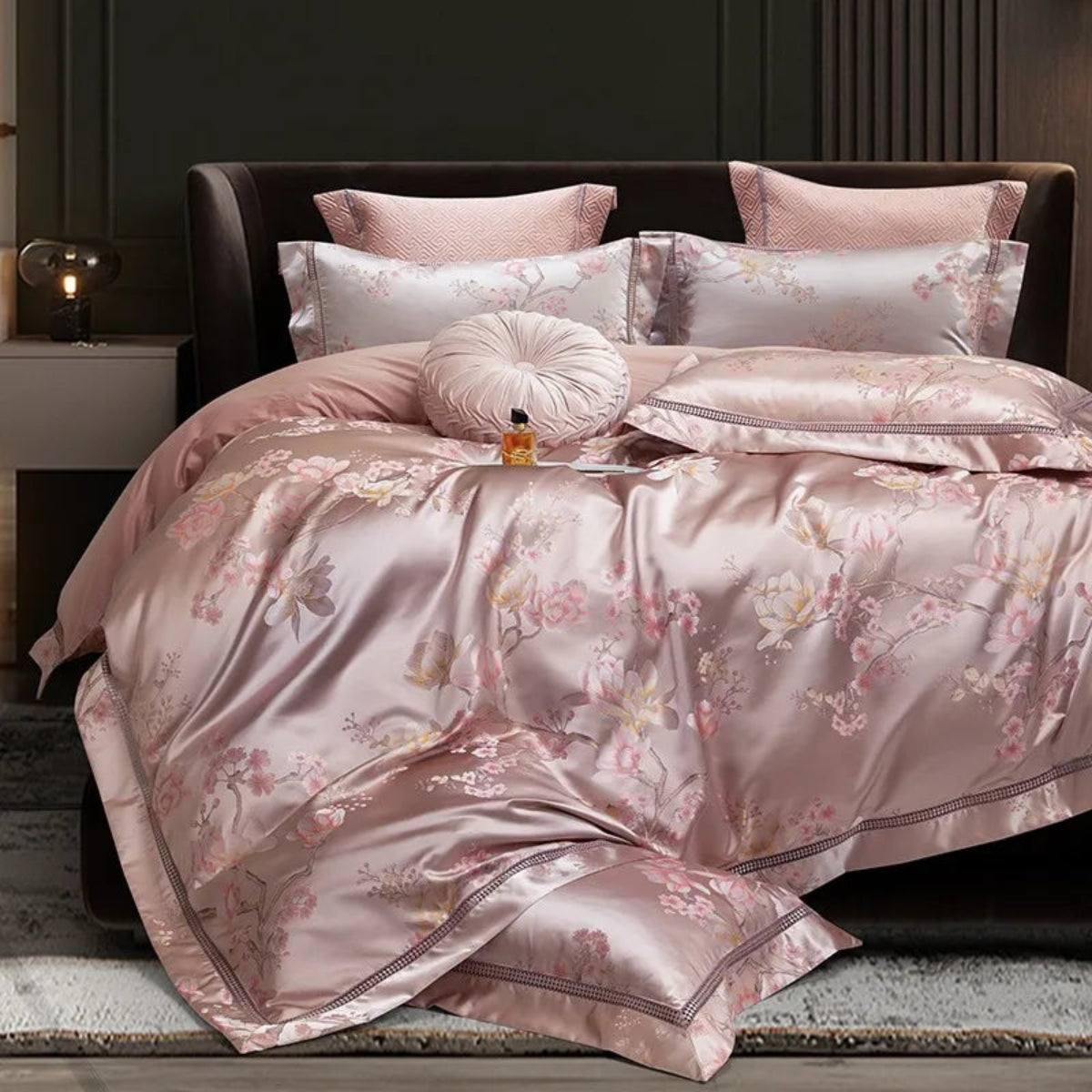Luxury blush pink floral duvet cover set Egyptian cotton floral jacquard bedding collection