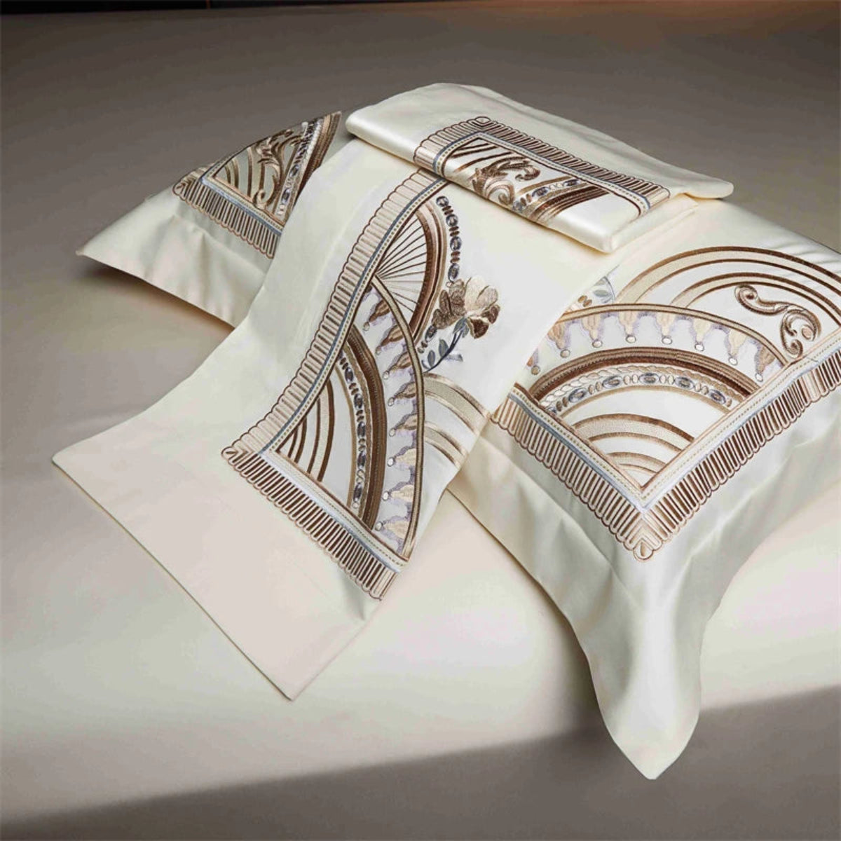 Gold embroidered duvet cover set in modern bedrooms