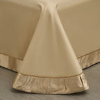 Hotel-quality champagne gold duvet cover set in 1000 thread count satin with Art Deco geometric design — LINKORI luxury bedding.