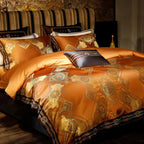 Luxury baroque ornate duvet cover burnt orange satin jacquard Egyptian cotton premium palace bedroom set