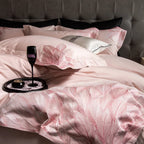 Luxury blush pink Egyptian cotton bedding with feather gradient embroidery, modern romantic duvet cover set – LINKORI Featherpink