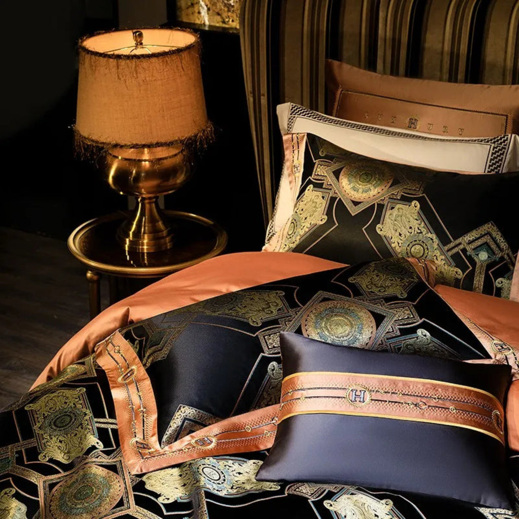 Royal baroque pattern duvet covers luxury satin jacquard 100% Egyptian cotton 4-piece ornate bedding