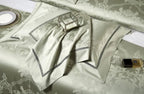 High-quality 1200TC cotton satin bedding with sage green damask patterns for transitional bedroom and spa-inspired spaces