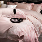 Blush pink feather embroidered bedding in luxury Egyptian cotton, 4-piece duvet cover set for elegant bedrooms – LINKORI Featherpink
