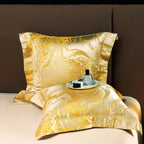 king size gold duvet cover set styled in modern glam master suite, full room shot, LINKORI