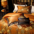 Premium baroque medallion duvet cover Burnt Orange satin jacquard Egyptian cotton king queen luxury bedding