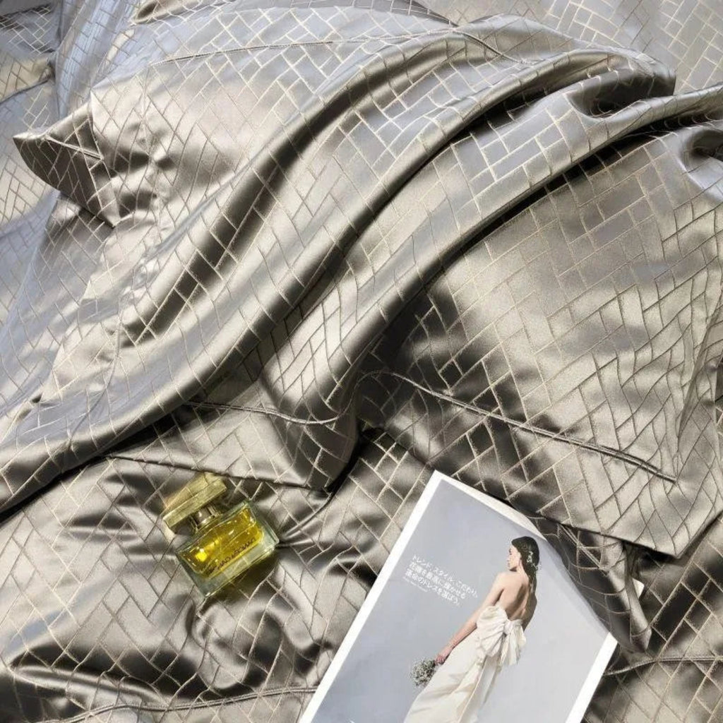 Grey geometric luxury duvet cover Egyptian cotton quilted bedding set modern bedroom elegance