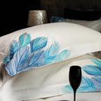 blue feather embroidered bedding, white Egyptian cotton duvet cover 4-piece in Contemporary bedroom – LINKORI Featherblue