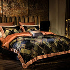 Premium baroque medallion pattern duvet cover luxury satin jacquard Egyptian cotton king queen bedding set