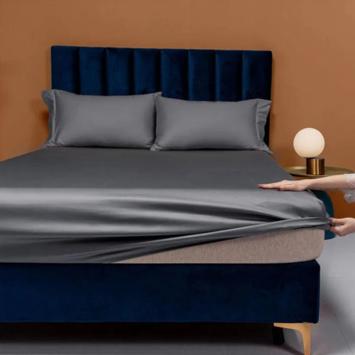 Grey 1000TC Egyptian cotton pillowcases 2-pack, luxury sateen, hotel-smooth finish | LINKORI Free Gift 