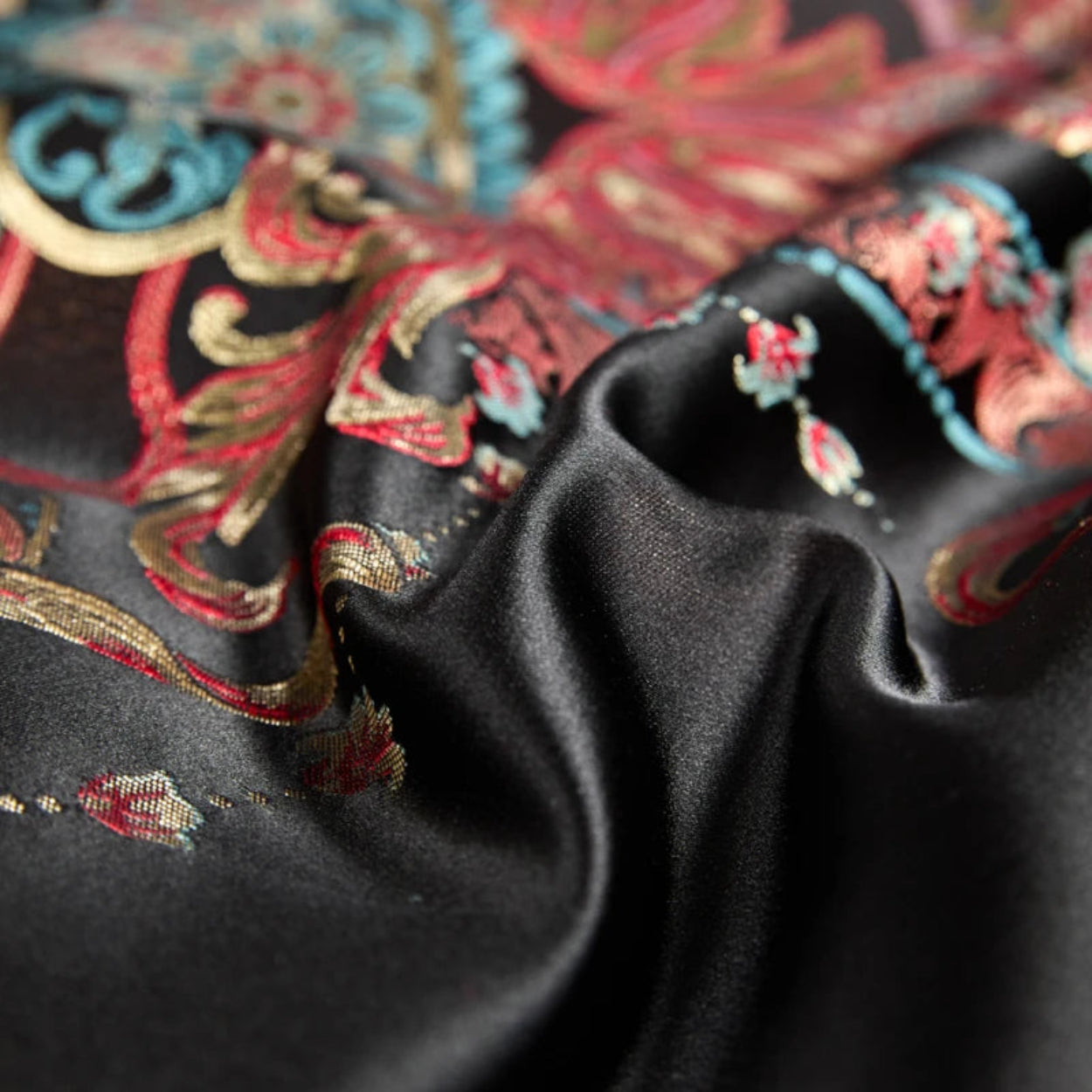 Premium 800 thread count satin bedding, black paisley duvet cover for luxury boho interiors