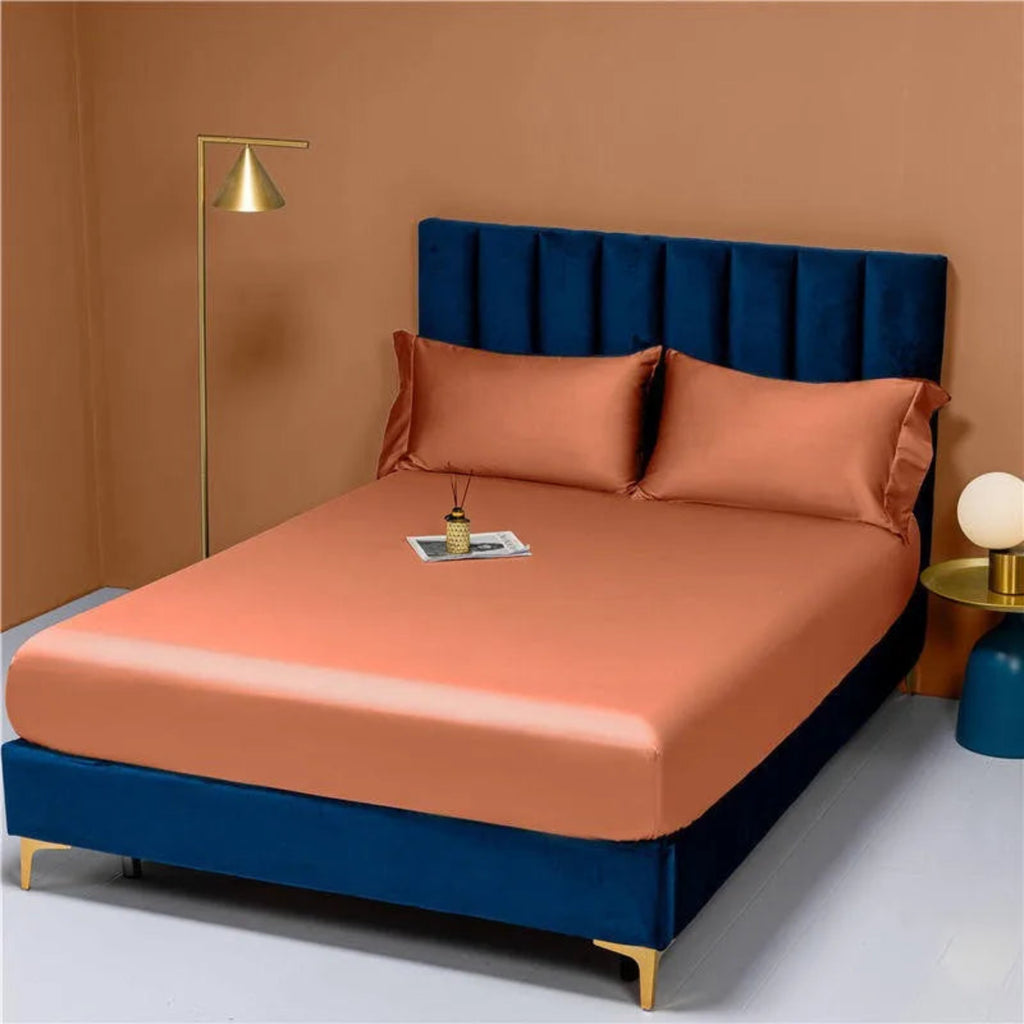 Burnt Orange 100% Egyptian cotton pillowcases 2-pack, luxury sateen, hotel-smooth finish | LINKORI Free Gift 