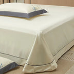 Grey and ivory embroidered floral leaf bedding – 4/7-piece Egyptian cotton duvet cover set by LINKORI