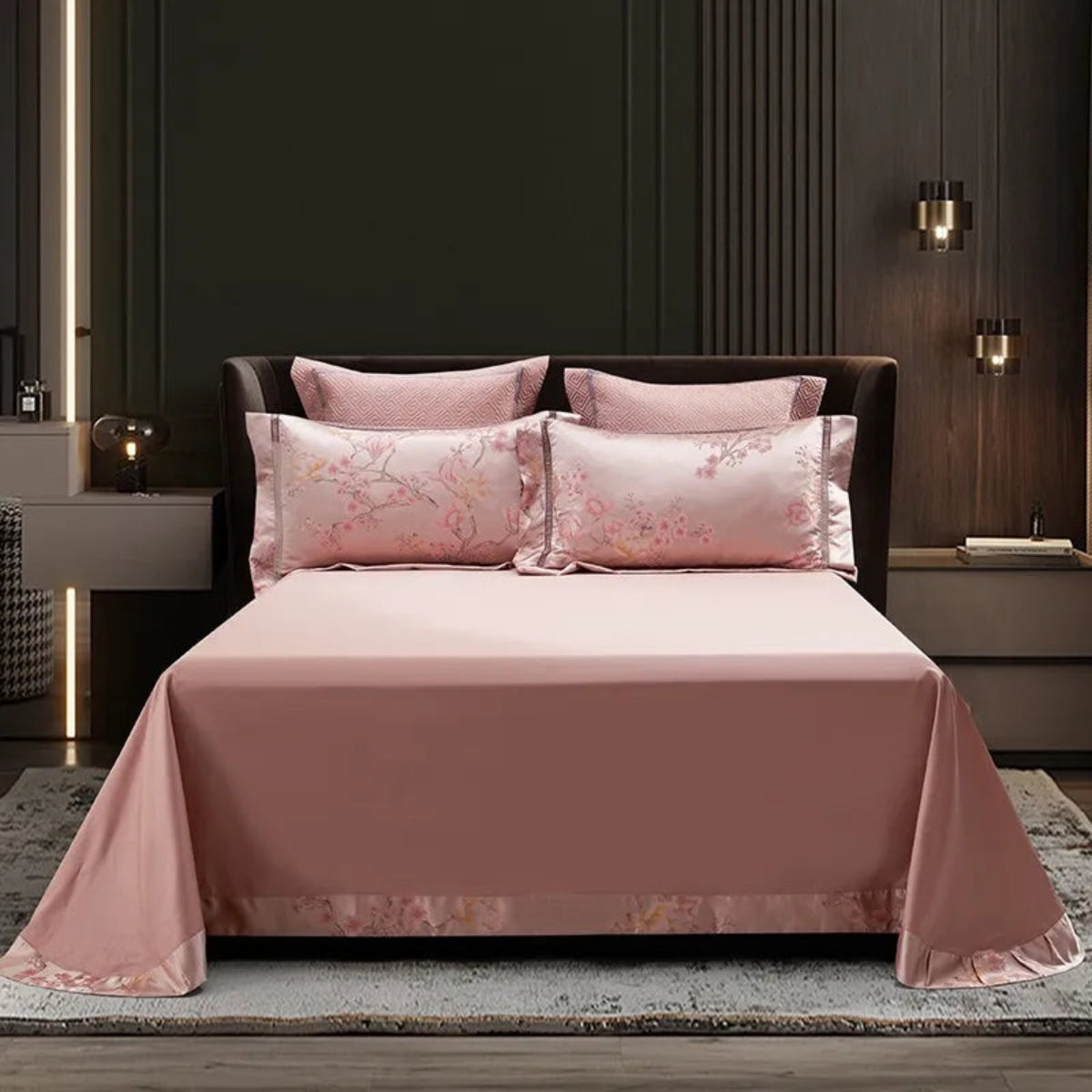 Premium Egyptian cotton satin duvet cover blush pink floral bedding