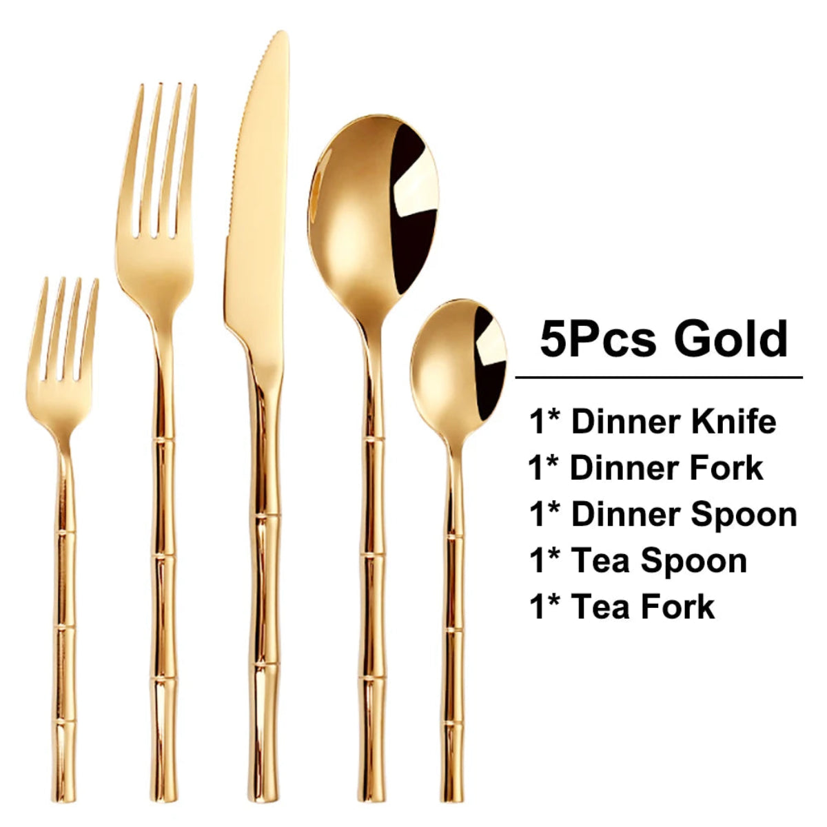 Pendo Luxury Gold Bamboo Style Stainless Steel Cutlery Set – 4 Colors, Mirror Polished, Durable & Elegant Flatware + FREE Gift! - LINKORI