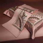 Sophisticated pink geometric bedding collection - luxury embroidered cotton duvet cover 4-piece hotel quality