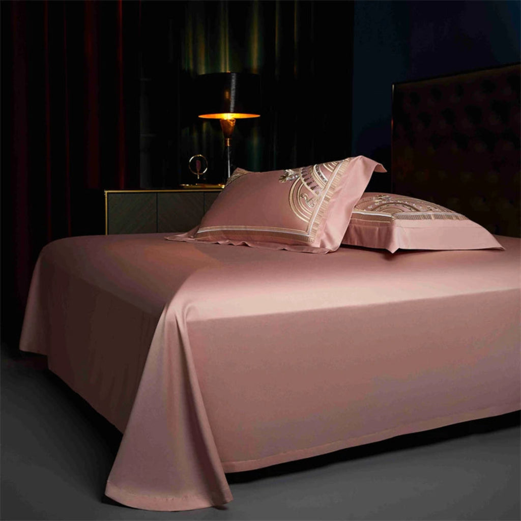 Romantic pink embroidered geometric bedding set - luxury 100% cotton hotel style duvet collection queen king
