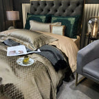 Luxury gold diamond quilted duvet cover - Egyptian cotton silky soft bedding set for elegant interiors