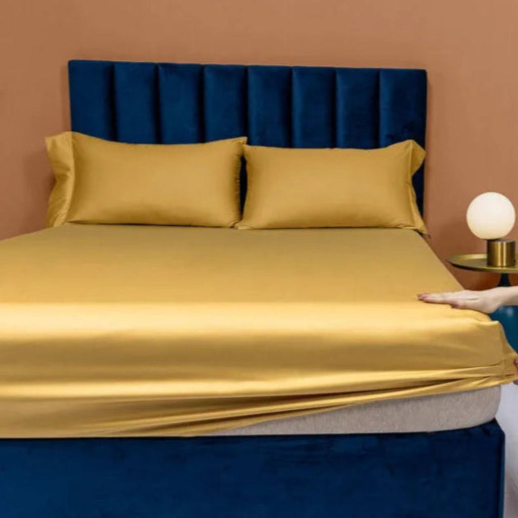 Yellow 1000TC Egyptian cotton pillowcases 2-pack, luxury sateen, hotel-smooth finish | LINKORI Free Gift 