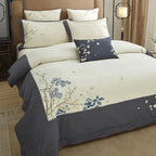 Luxury grey & ivory bedding with floral and leaf embroidery – Egyptian cotton 4/7-piece bedding set