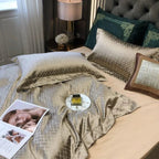 Upscale gold diamond pattern duvet cover set - luxury Egyptian cotton quilted bedding 4-piece queen king