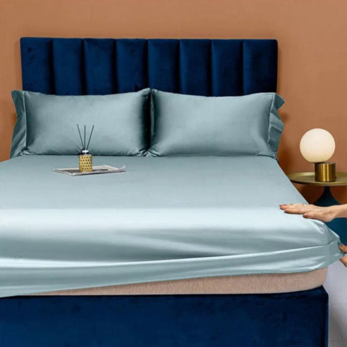 Sky Blue 1000TC Egyptian cotton pillowcases 2-pack, luxury sateen, hotel-smooth finish | LINKORI Free Gift 