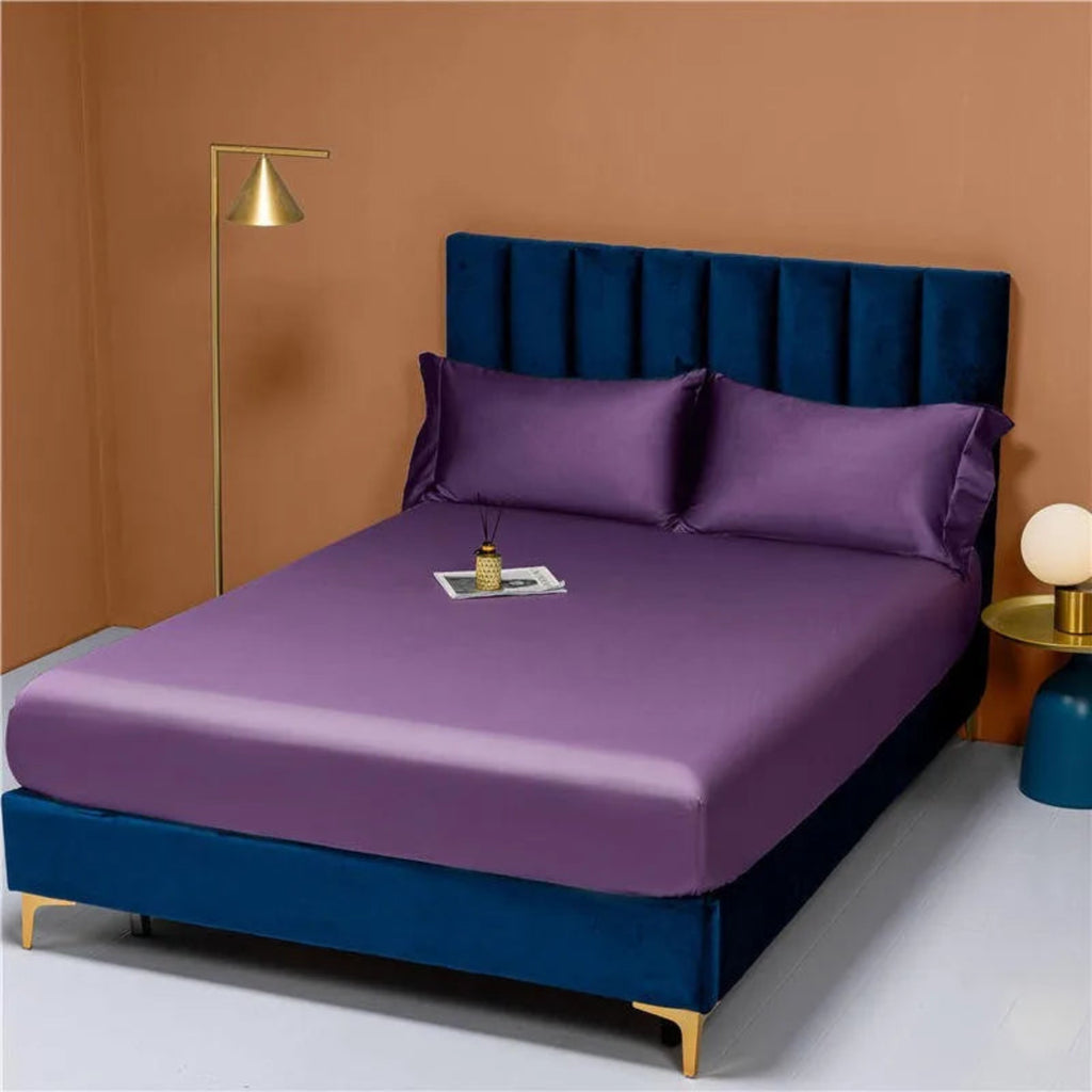 Purple 100% Egyptian cotton pillowcases 2-pack, luxury sateen, hotel-smooth finish | LINKORI Free Gift 