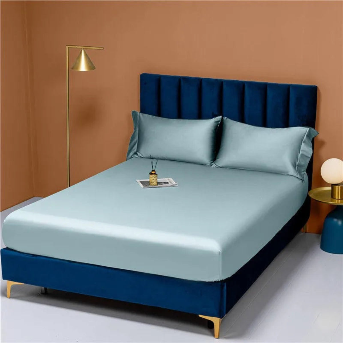 Sky Blue 100% Egyptian cotton pillowcases 2-pack, luxury sateen, hotel-smooth finish | LINKORI Free Gift 