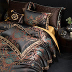 Sophisticated black paisley comforter set, luxury bohemian style with mandala medallion prints