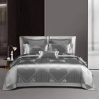 Silver Art Deco geometric duvet cover set with 1000TC Egyptian cotton satin and architectural jacquard patterns