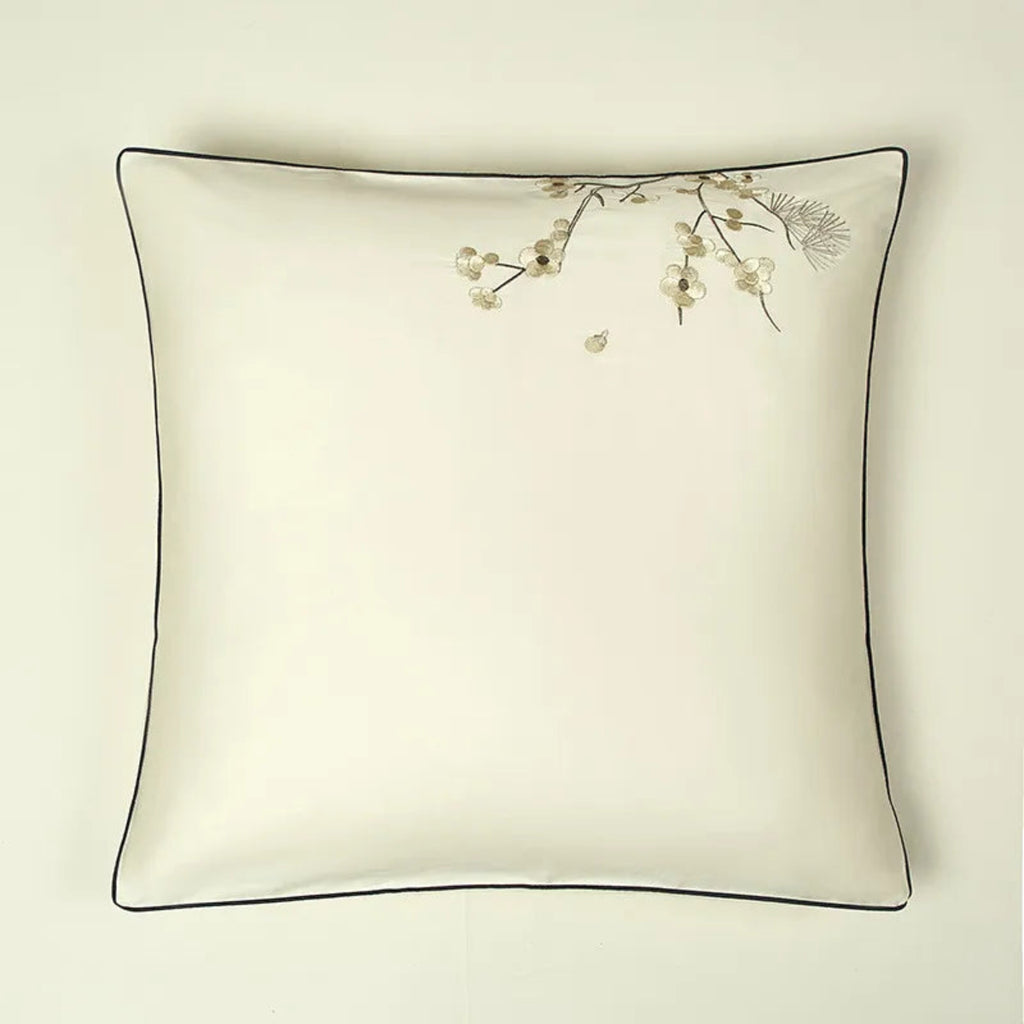 Grey & ivory floral embroidery bedding set – Egyptian cotton duvet cover for luxury and cottagecore bedrooms