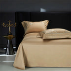 Designer gold embroidered bedding with geometric motifs - high-quality cotton satin duvet cover set