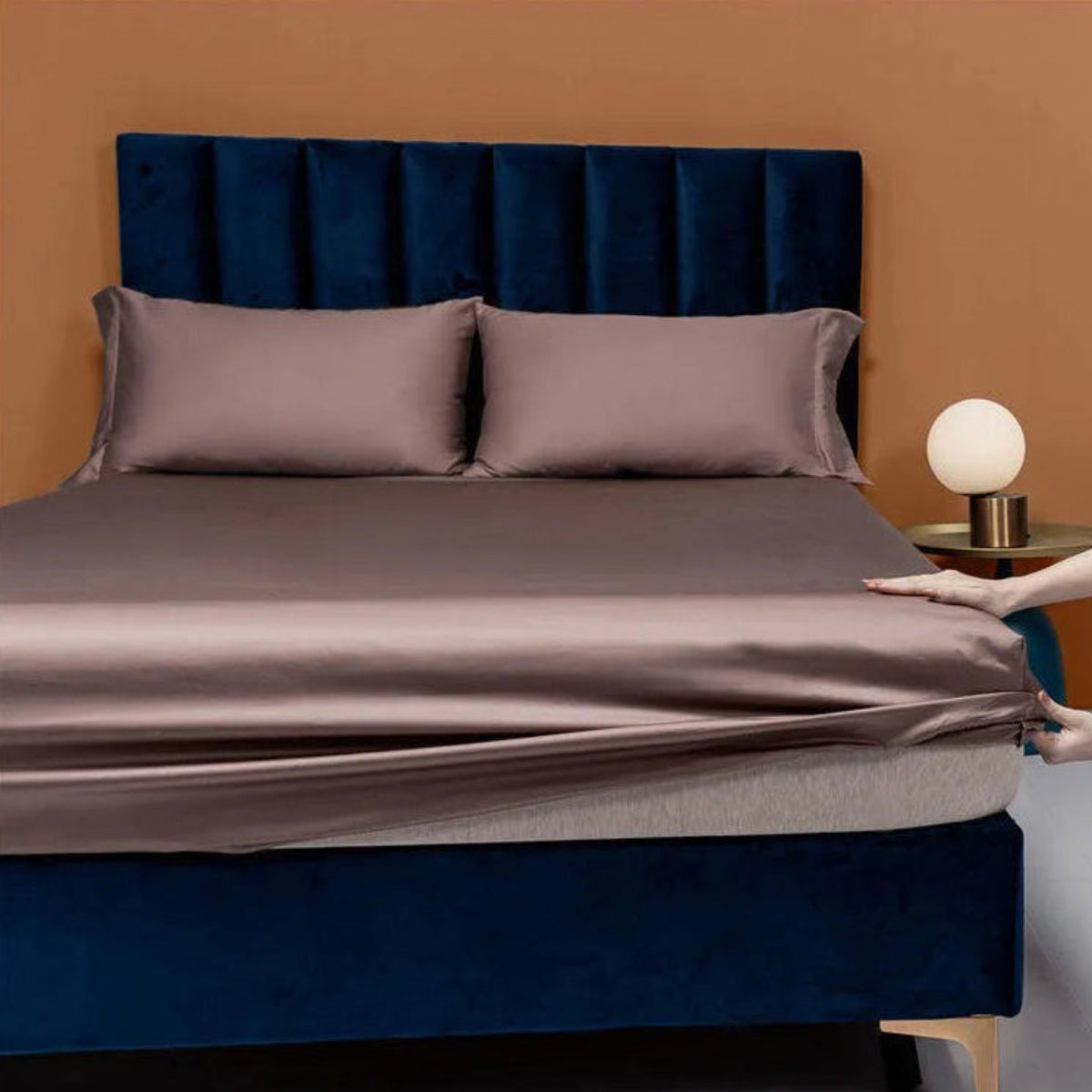 Taupe 1000TC Egyptian cotton pillowcases 2-pack, luxury sateen, hotel-smooth finish | LINKORI Free Gift 