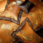Royal orange cognac ornate duvet covers luxury baroque satin jacquard 4-piece Egyptian cotton palace bedding