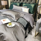 Modern grey geometric satin duvet covers luxury Egyptian cotton 4-piece elegant bedroom bedding