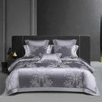 Lavender grey damask duvet cover set with 1000TC Egyptian cotton satin and baroque jacquard patterns