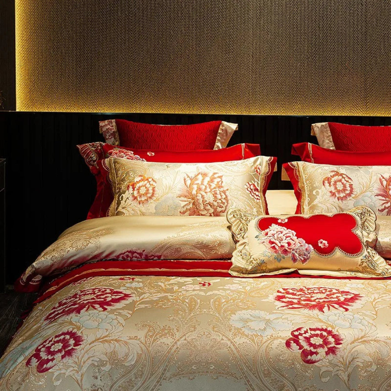 Premium satin ivory floral duvet cover set with romantic embroidered design for upscale interiors