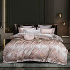 Luxury mauve satin duvet cover set with delicate floral jacquard Egyptian cotton bedding