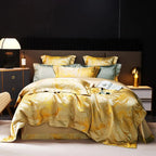 Premium gold bedding collection featuring traditional Oriental dragon artwork