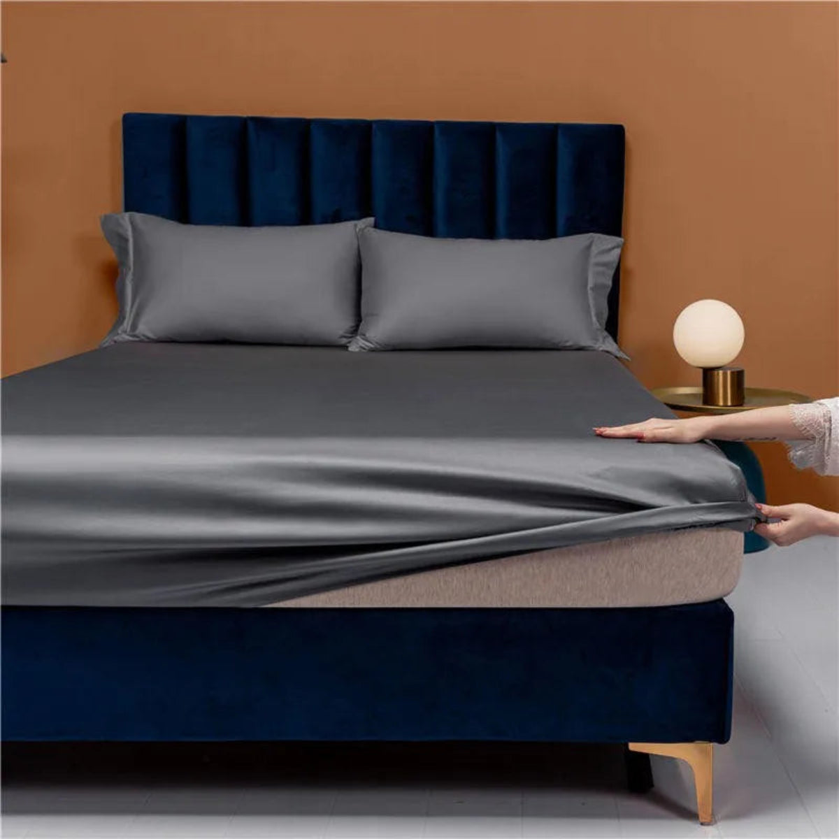 Grey Egyptian cotton Satin pillowcases 2-pack, luxury sateen, hotel-smooth finish | LINKORI Free Gift 