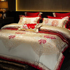 Premium 600 thread count satin bedding, ivory floral duvet cover for luxury romantic interiors