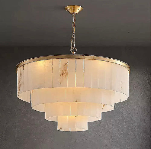 White alabaster tiered chandelier for modern luxury interior