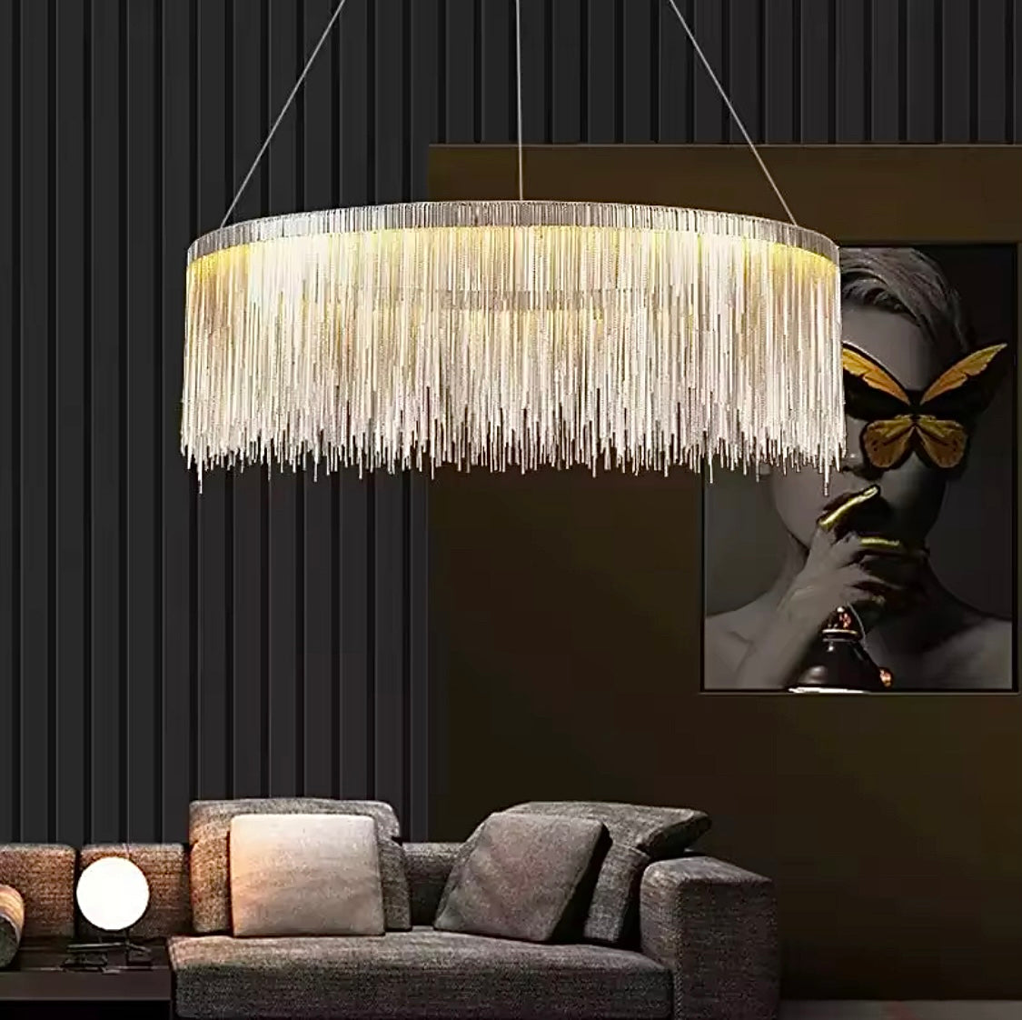 modern fringe chandelier brushed nickel luxury ceiling light dining room LINKORI