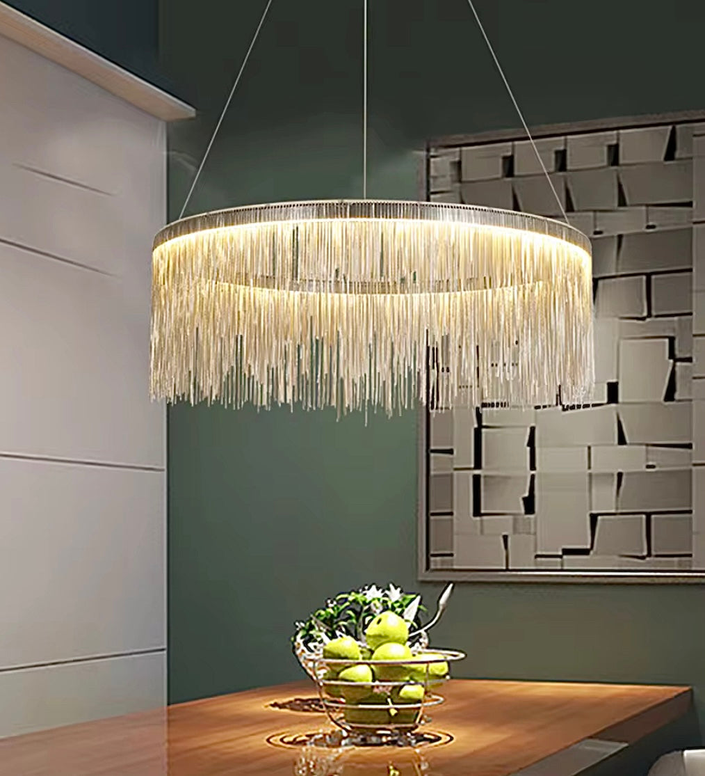 modern fringe chandelier brushed nickel luxury ceiling light dining room  LINKORI YNSELL