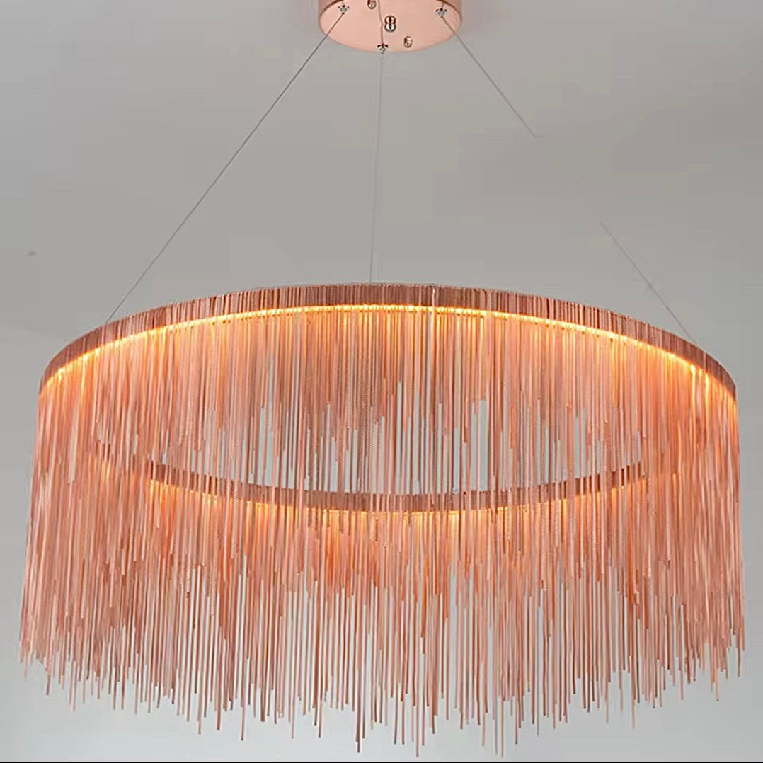rose gold tassel chandelier round modern ceiling light living room LINKORI YNSELL 