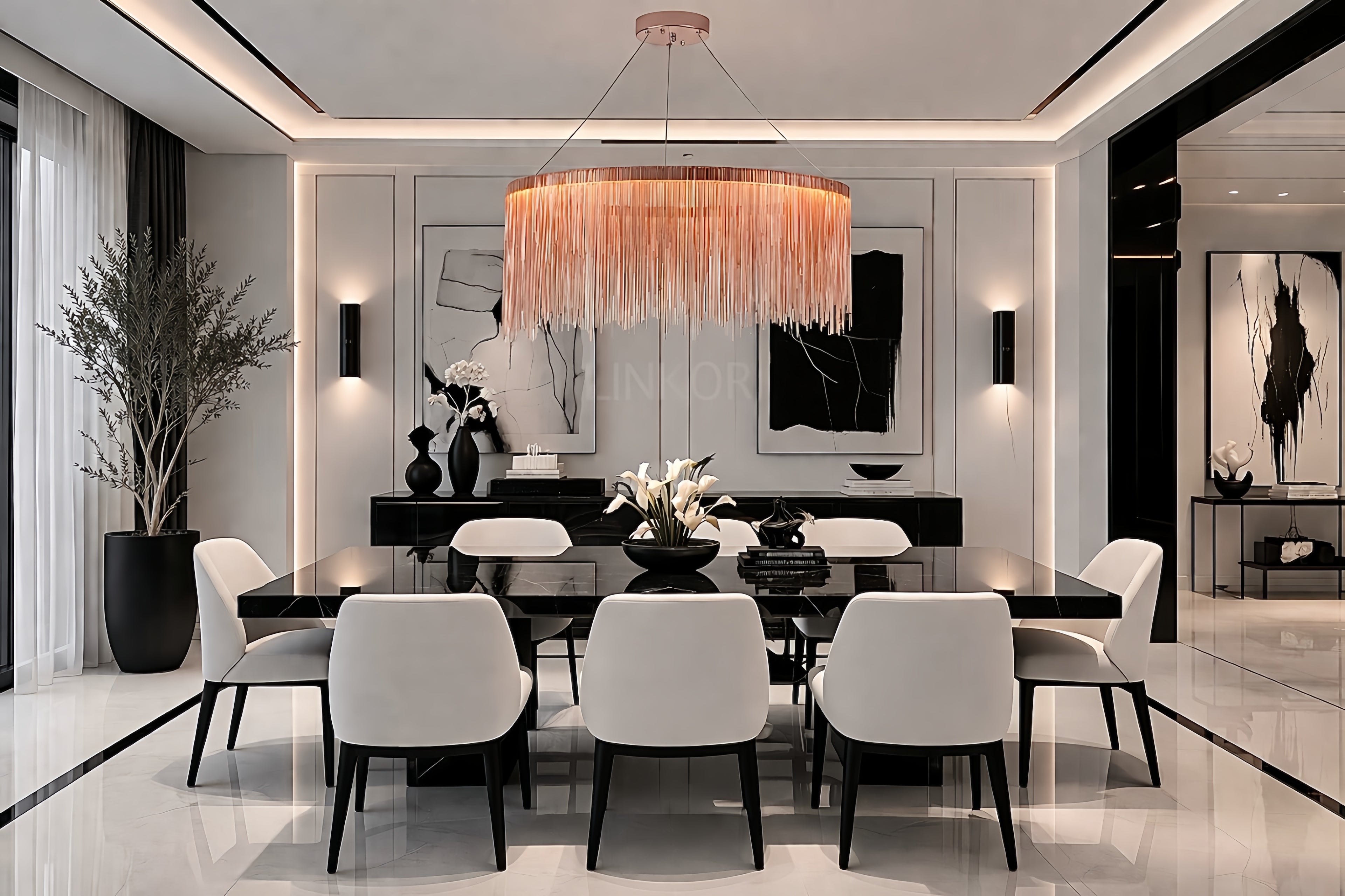 rose gold tassel chandelier round modern ceiling light living room LINKORI YNSELL R.S