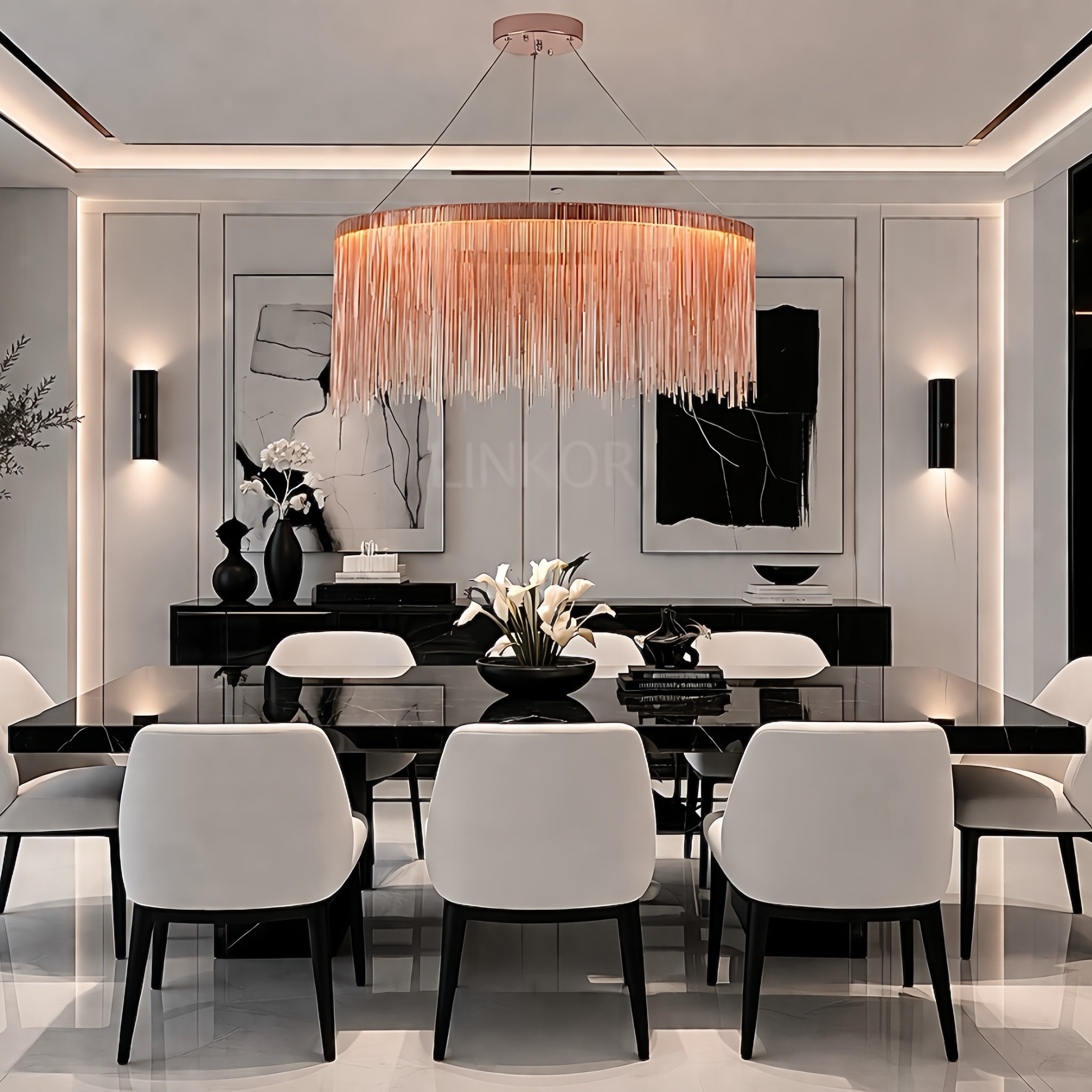 rose gold tassel chandelier round modern ceiling light living room LINKORI YNSELL R.S