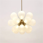 Close-up of LINKORI FLOBUB chandelier in white – minimalist modern bubble design with elegant glow