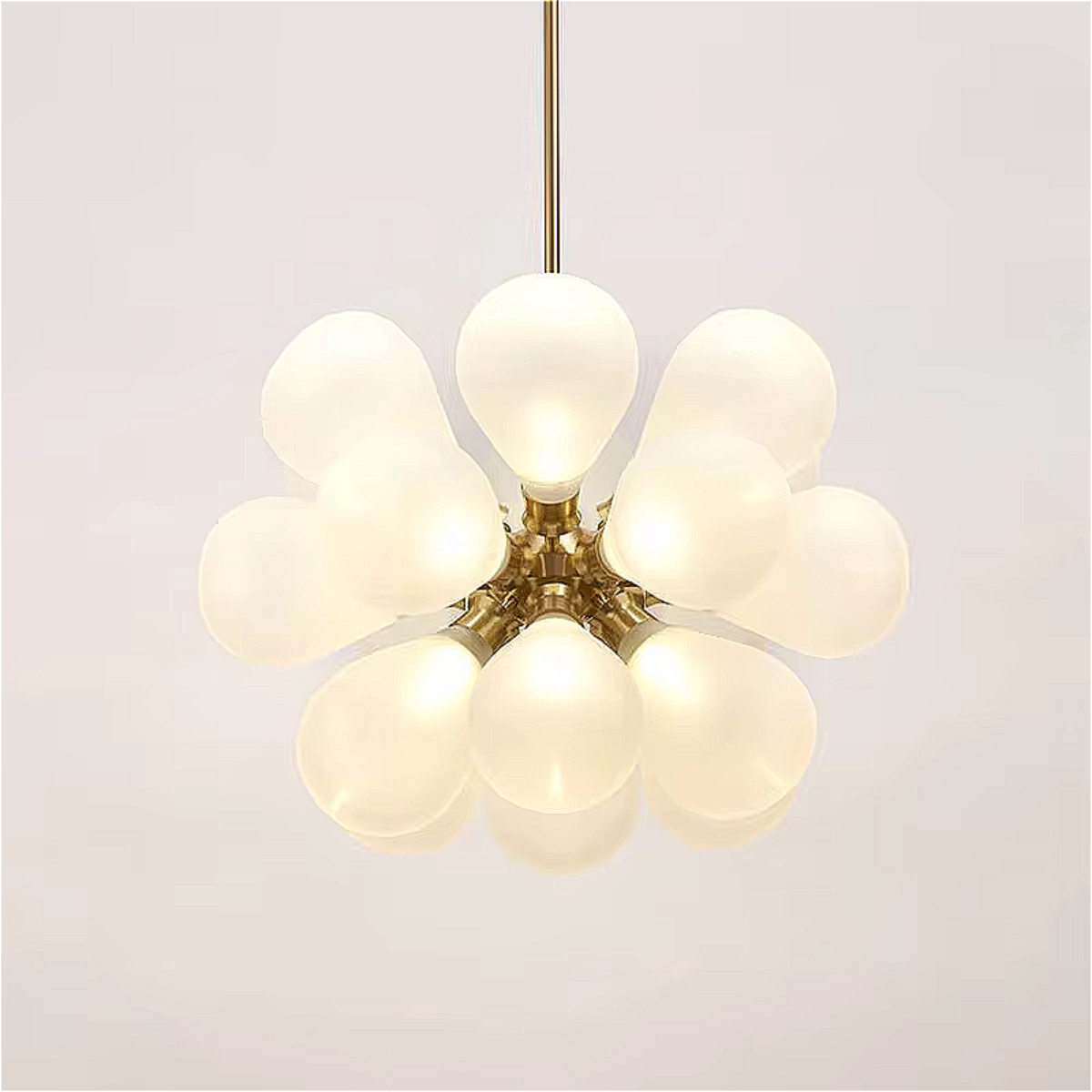 Close-up of LINKORI FLOBUB chandelier in white – minimalist modern bubble design with elegant glow